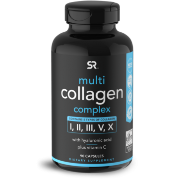 Multi Collagen Complex I, II, III, V, X with Hyaluric acid and Vit C  90caps Sports Research Sports Research