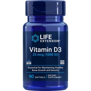 Vitamin D3, 25 mcg (1,000 IU), 90 Softgels Life Extension