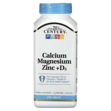 Calcium Magnesium Zinc + D3, 250 Tablets 21stCentury