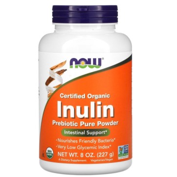 Certified Organic Inulin, Prebiotic Pure Powder, 8 oz (227 g) Now foods Now