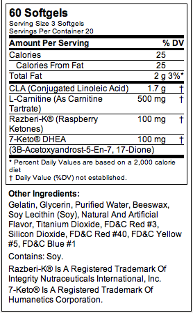 Cellucor CLK - Tabela Nutricional