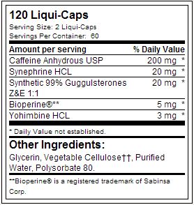 Lipo-6 Importado - Tabela Nutricional