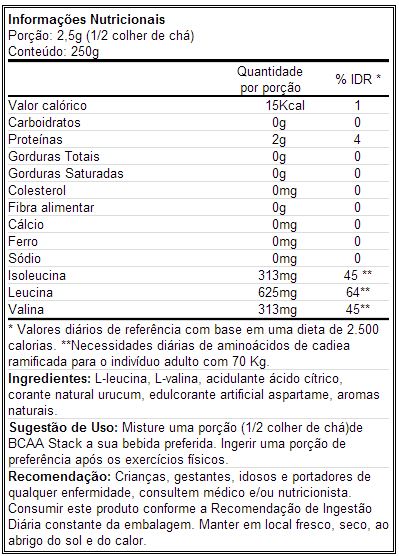 BCAA Stack - Universal - Tabela Nutricional