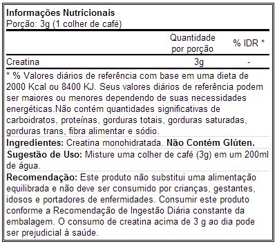 Creatina Powder - Universal - Tabela Nutricional