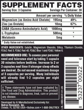 Hibern8 - Nutrex - Tabela Nutricional