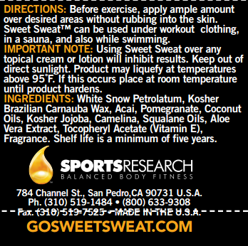 Sweet Sweat - Tabela Nutricional